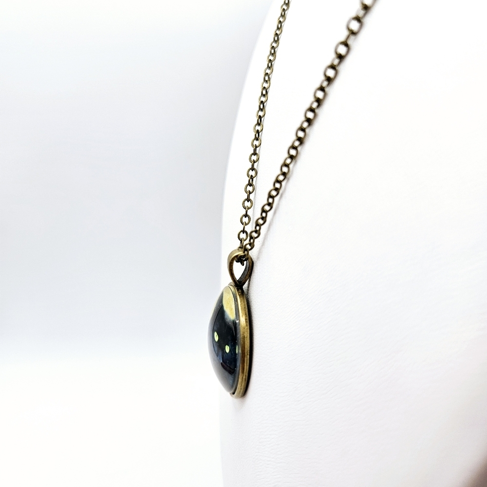 Black Cat Kitty Cabochon Necklace Halloween Witch Familiar New - Picture 3 of 5